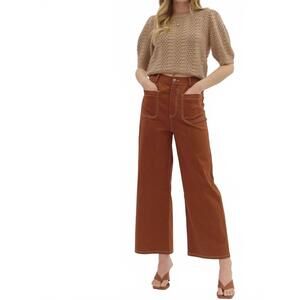 NEW ENTRO exposed stitch patch pockets pants in chestnut